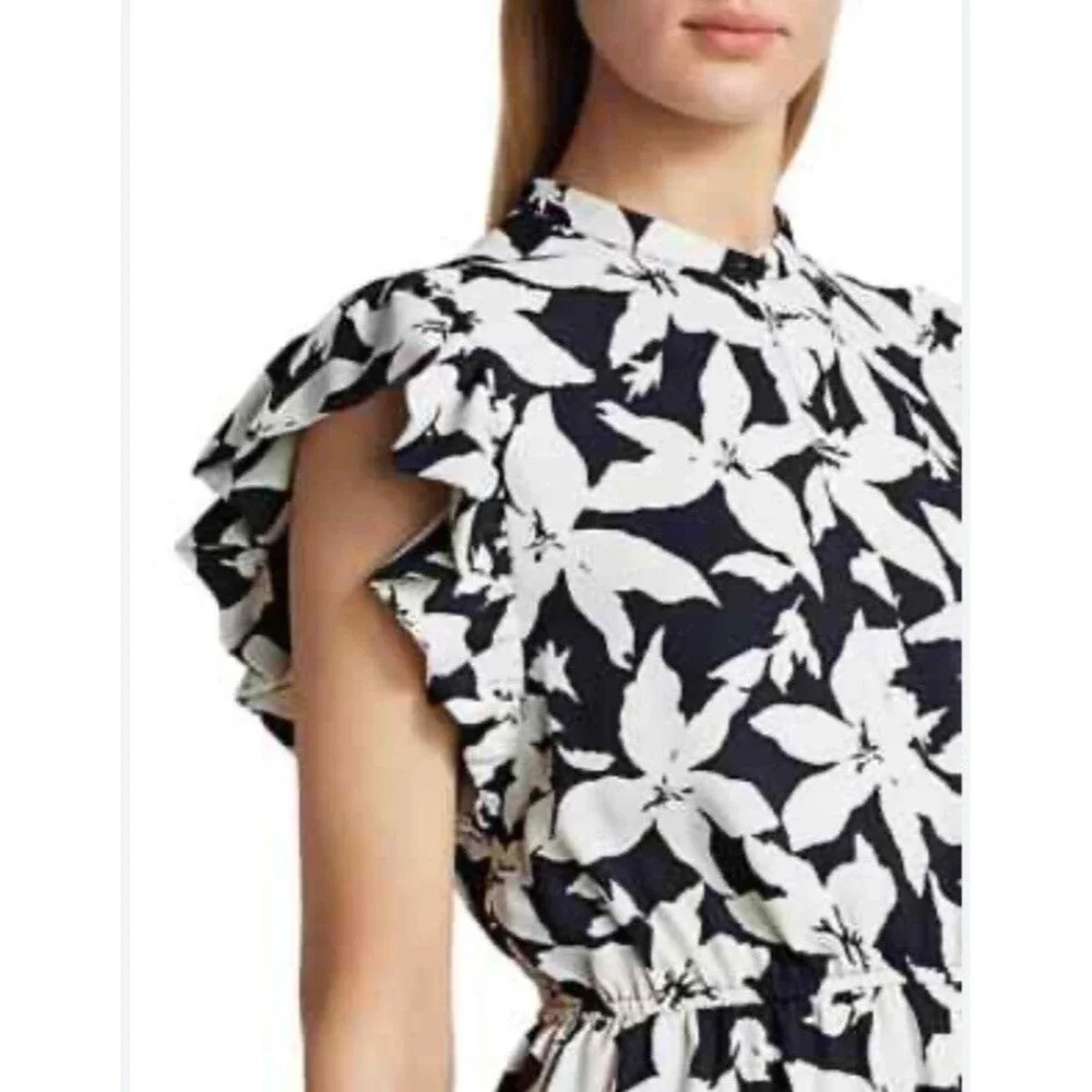 Joie Krystina Dress Sz M Ruffles Flutter Sleeve Summer White Black Floral $348 - Picture 2 of 13